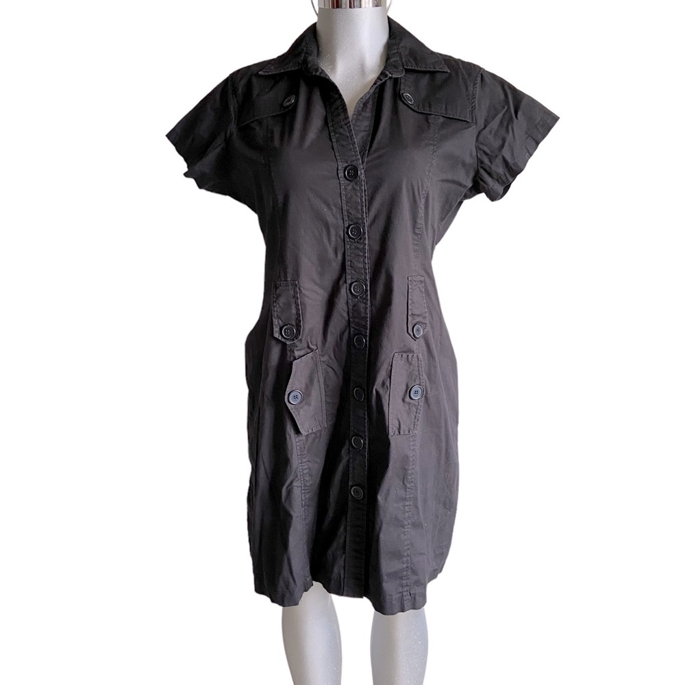 Utility Shirt Dress Stretch Gorpcore Pockets Button Down Short Sleeve Size Large